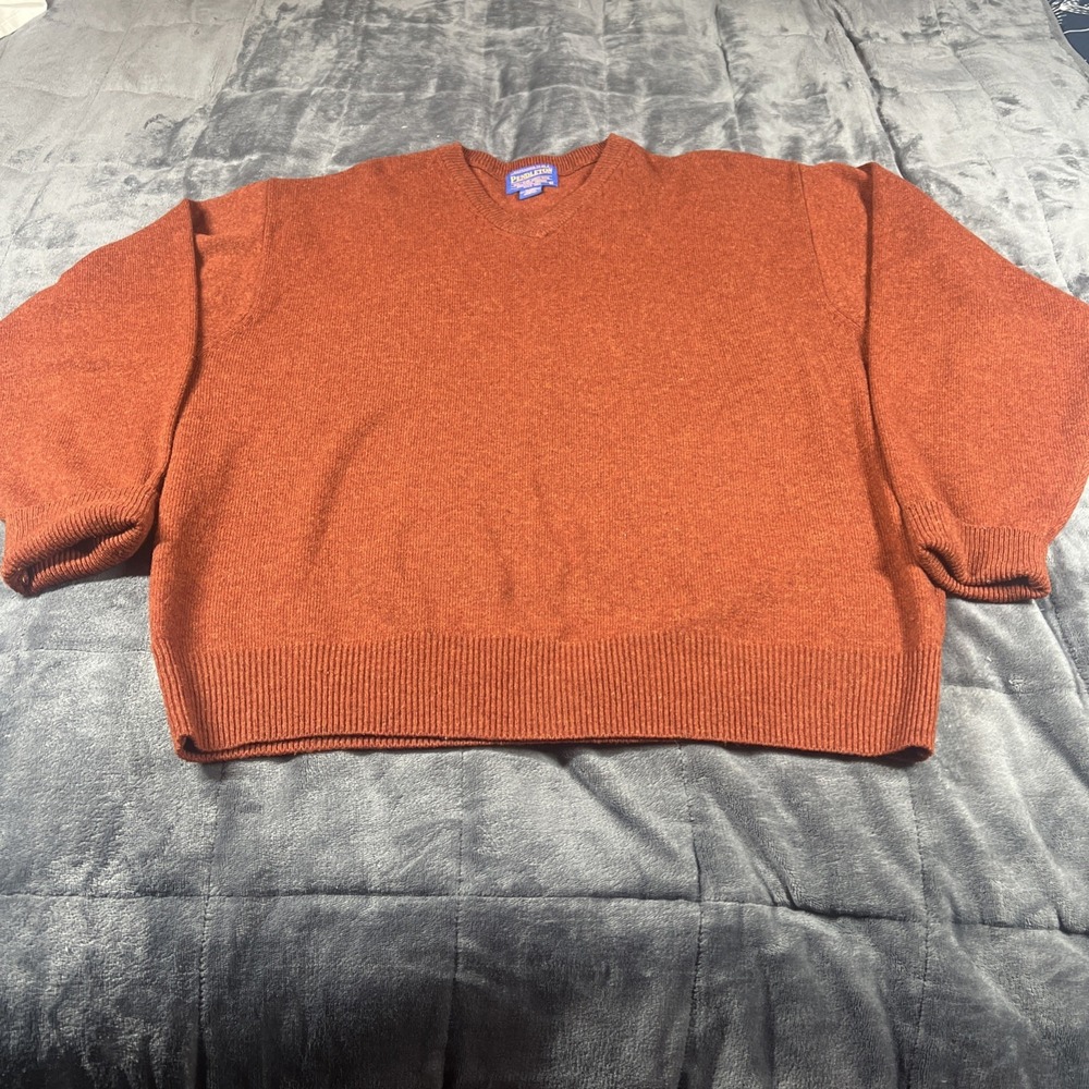 Pendleton Dark Red Lambs Wool Sweater V Neck Pullover‎ Mens Business Winter Sz L